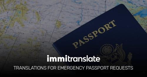 A passport with the text "Translations for Emergency Passport Requests"
