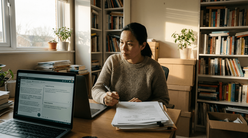 woman looking at computer